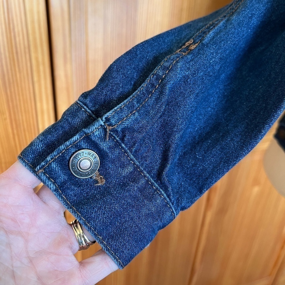Wax Jeans Small Dark Denim Jacket Embroidered Flowers Distressed 100% Cotton - Picture 7 of 11